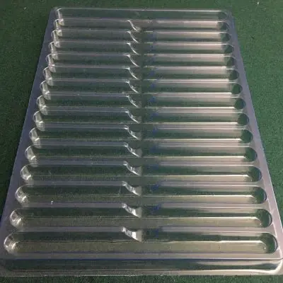 Cylindrical Cavity Clear Plastic Trays - 7.75 X .56 X .56 Finger clearance