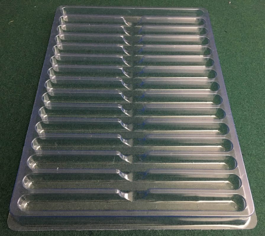 Cylindrical Cavity Clear Plastic Trays - 7.75 X .56 X .56 Finger clearance