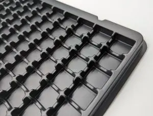 Closeup view of anti-static 100 cavity tray