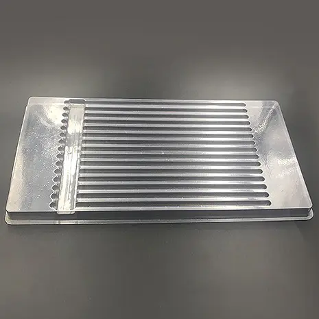 Plastic shipping tray with 14.75" cavities.