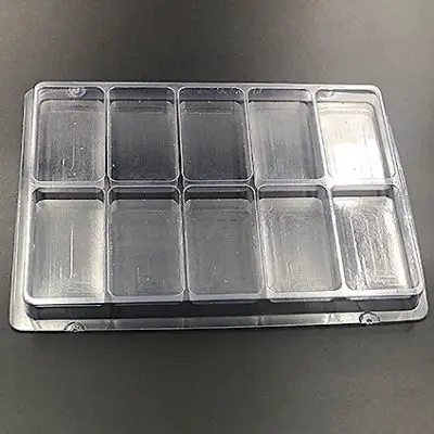 Plastic shipping tray with 3.75" cavities.