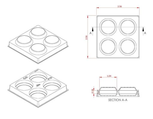 Drawing for 4 cavity optics tray.