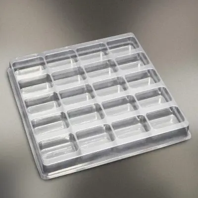 Plastic shipping tray with 2.5" cavities.